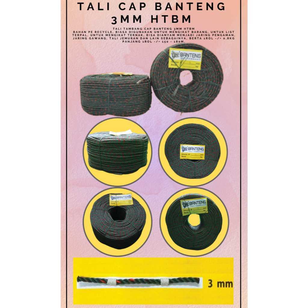 Tali 3mm / Tali Tambang 3mm PE 1 ROL Cap Roda Ikan MURAH BAGUS Tali Tambang 3 mm