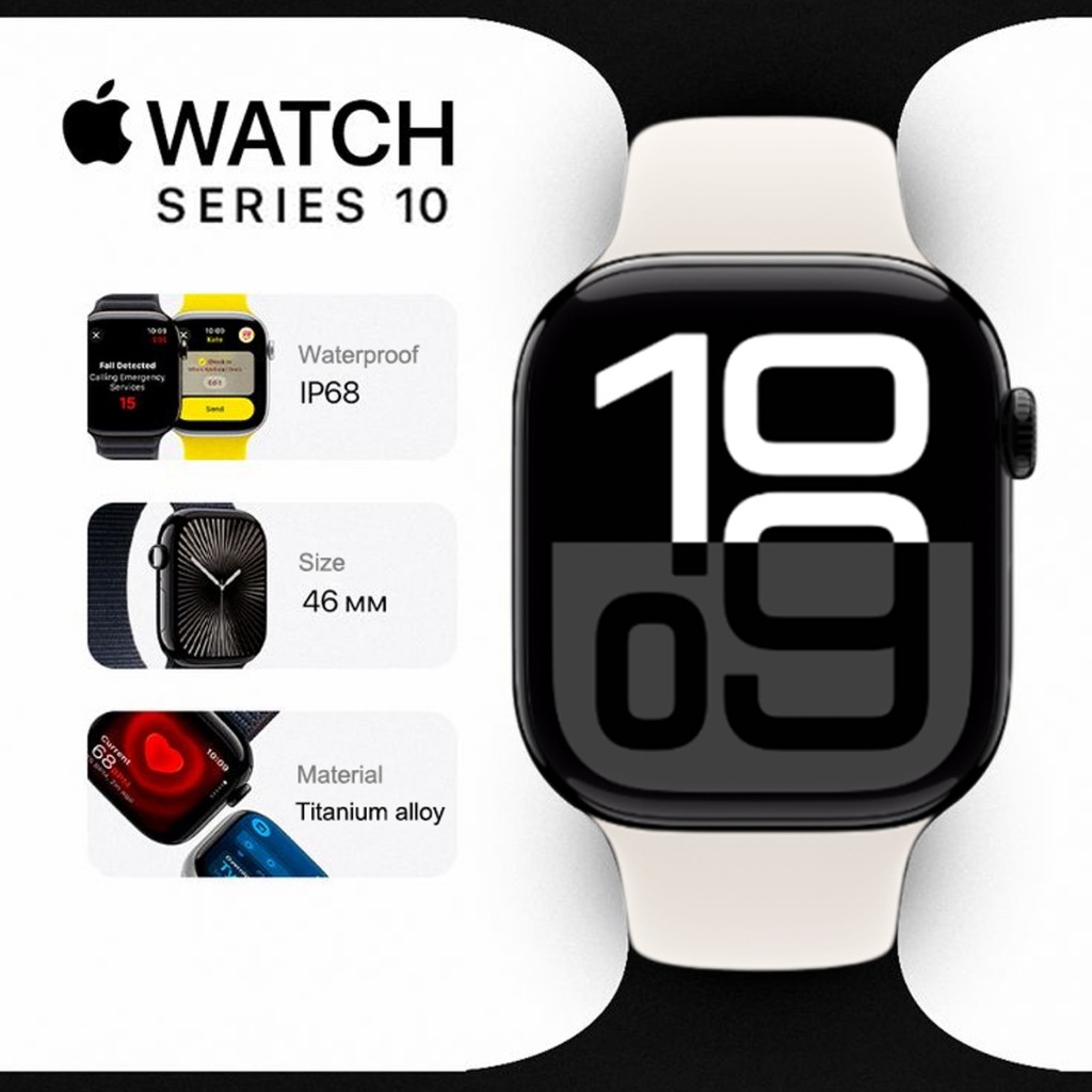 Apple Watch Series 10 GPS 46mm With Sport Band / iWatch Series 10 Jam Smartwatch Air Olahraga Jam Ta