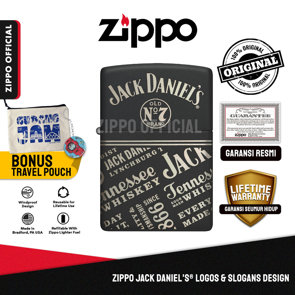 Zippo Jack Daniel's® Logos & Slogans Design 46279 | Garansi Lifetime | Original USA