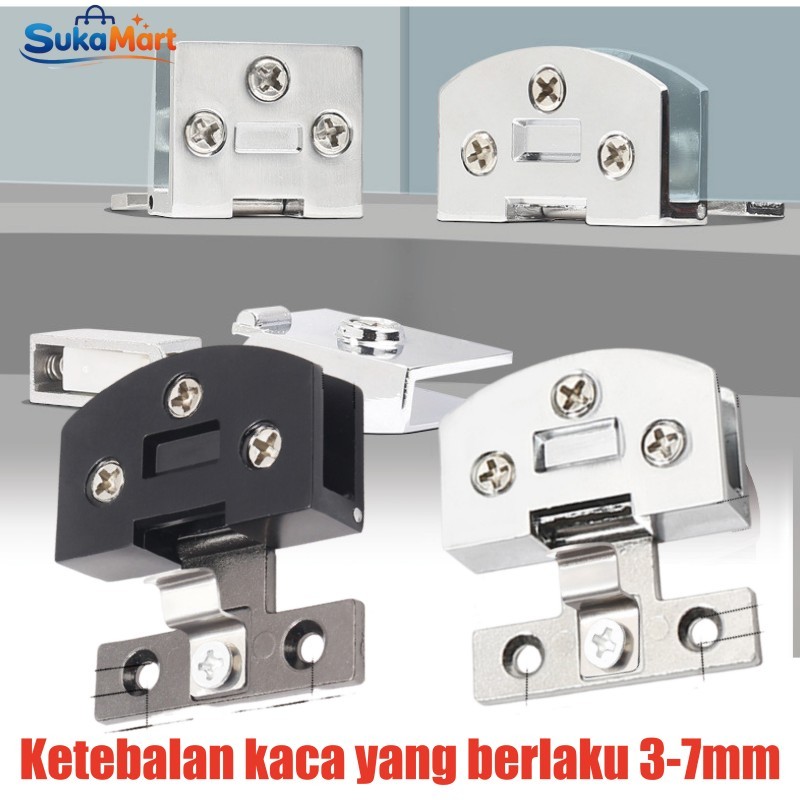 Engsel Jepit Kaca Oval Glass Door Hinge Paduan Seng Untuk Pintu Lemari Kaca Dan Showcase Bebas Pukul