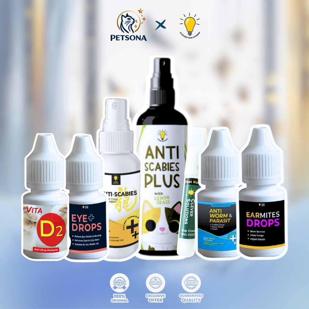 PS CLEVER SOLUTIONS Obat Tetes Spray Scabies Kucing Anti Jamur Mata Cacing Vita D2 Flu Berat