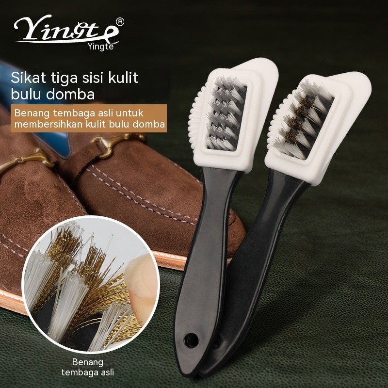 Sikat Sepatu Suede Tiga Sisi Kawat Tembaga Pembersih Perawatan Boots Salju Kulit Rusa Menghilangkan 