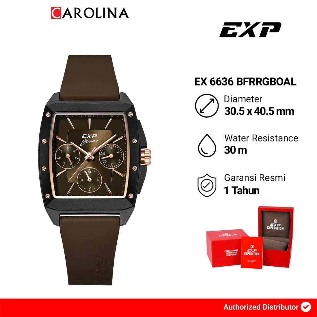 Jam Tangan Wanita Expedition Exp Glamour EX 6636 BFRRGBOAL Black Dial Brown Rubber Strap