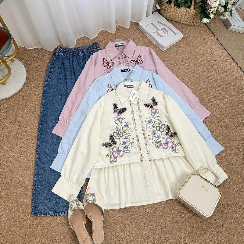 Asofa Cila One Or Set Blouse Aksen Bordir Mix Celana Jeans