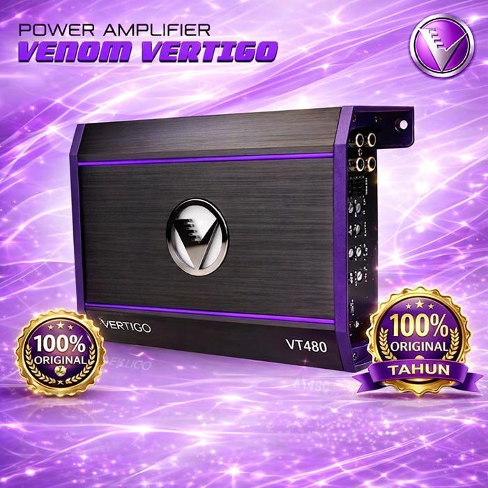 Venom Power Amplifier 4 Channel Vertigo VT 480 dengan Output Daya Kuat 80W X 4 @4 Ohms dan 125W X 4 
