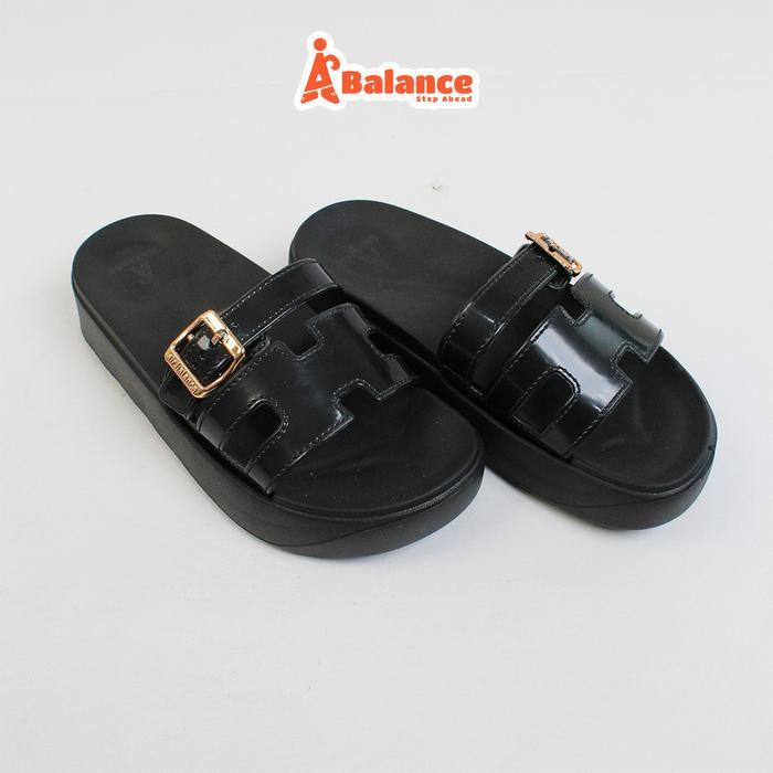 Air-Balance Sandal Slop Polos Karet Jelly Wanita Casual Anti Licin Nyaman 809-H - Hitam, 35 - 36