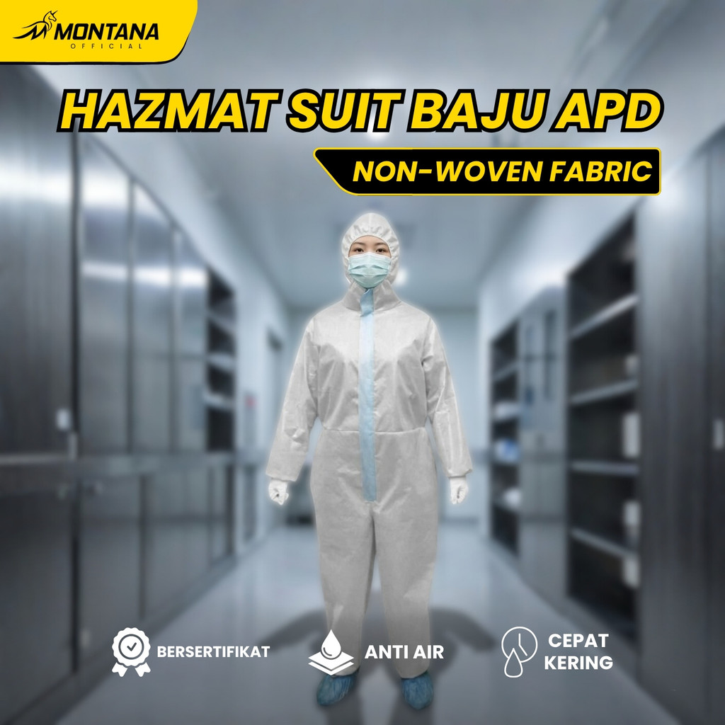 MONTANA Hazmat Suit Baju APD Medis Non Woven All Size Medical Clothing Waterproof & Quick dry