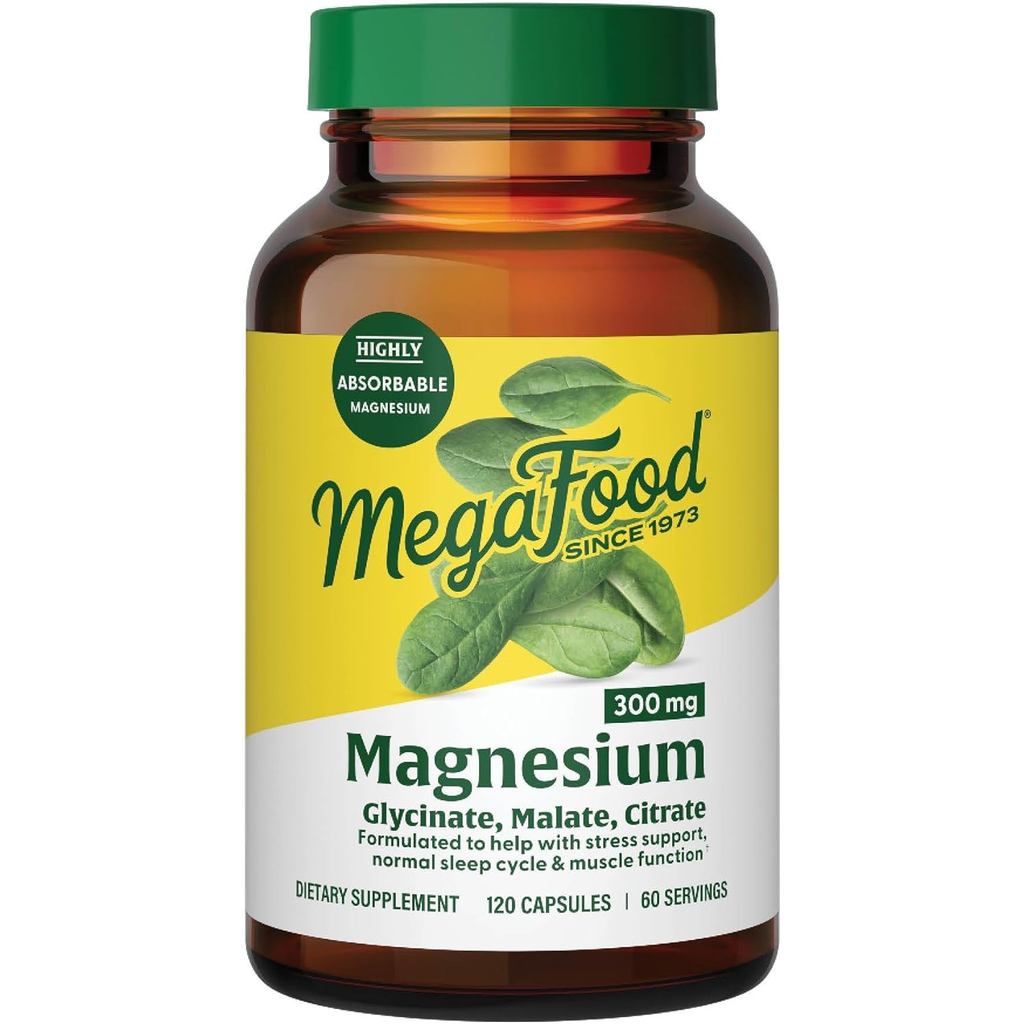 MegaFood Magnesium Glycinate, Citrate & Malate 300mg Supplement -