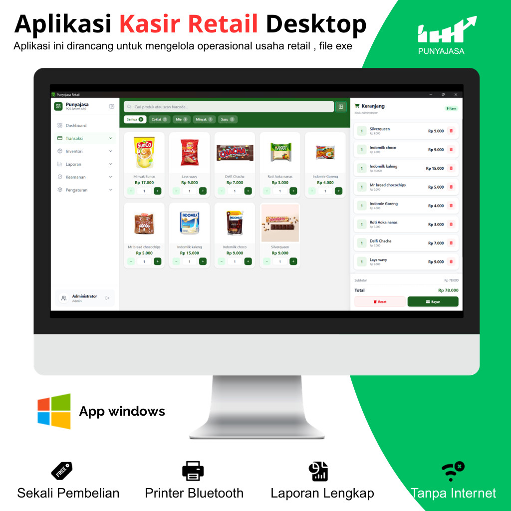 Software Kasir Toko Retail - Aplikasi Kasir Retail Offline Sekali Bayar Fitur Stok Punyajasa