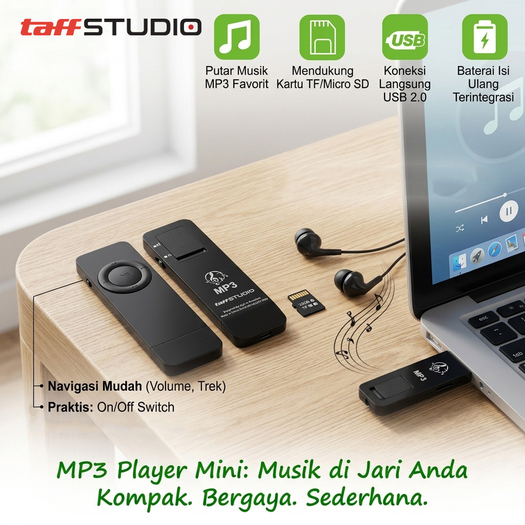 Promo TaffSTUDIO MP3 Player Portable Mini USB 2.0 TF Card 80 mA - IRS9 Original