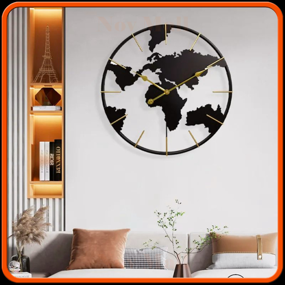 Jam Dinding Besar Globe Design Iron Silent Movement 60cm - OG-55