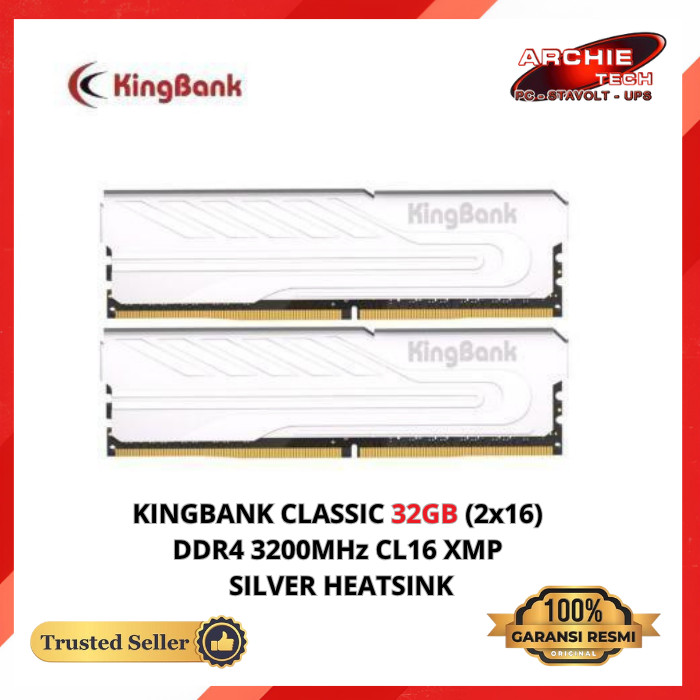 MEMORY DDR4 KINGBANK 32GB RAM KINGBANK CLASSIC 32GB (2x16) DDR4 3200MHz XMP SILVER HEATSINK C16