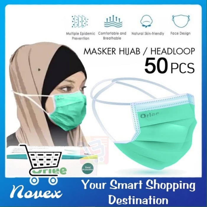 Masker Bedah Medis 3ply 3 ply Headloop Hijab ORLEE kemenkes
