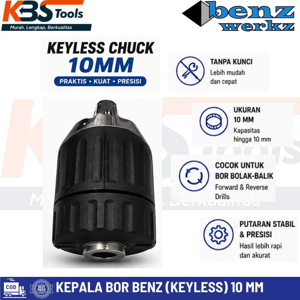 Benz Keyless 10mm Kepala bor listrik Tanpa Kunci Bor