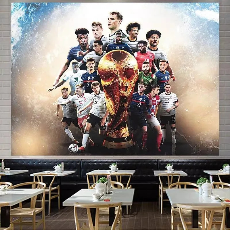 World Cup background cloth promotional poster sports lottery shop hanging cloth Messi C Ronaldo foot