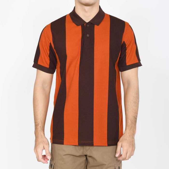 Kaos Poloshirt Pria Motif Salur Tegak Lengan Pendek Atasan Baju Dewasa Model Terbaru - COKLAT GARIS 