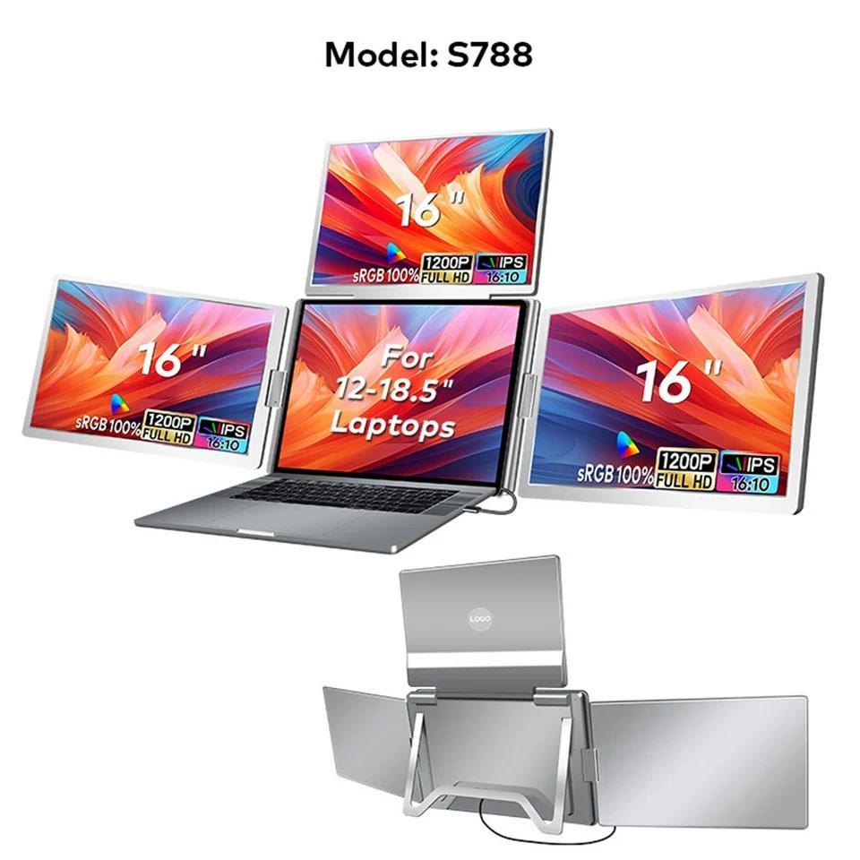 Triple Screen Portable LCD Backlit Monitor FHD Display Secondary Screen Connected to Notebook with 1