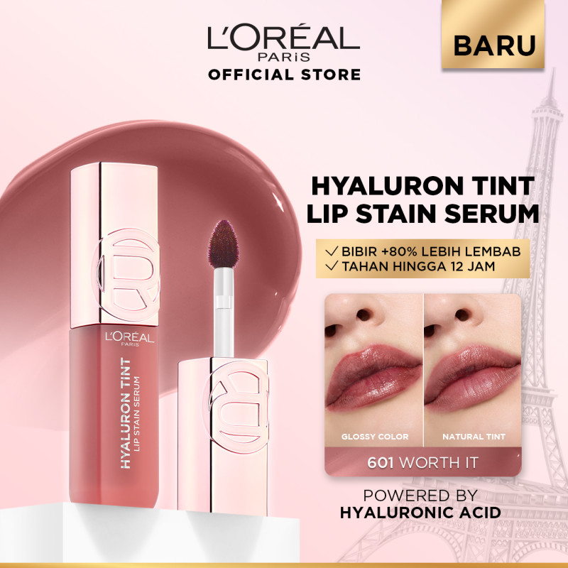 L'Oreal Paris Hyaluron Tint Lip Stain Serum, Lip Tint 12H Glossy Hydration Stain, Longwear Care with Hyaluronic Acid