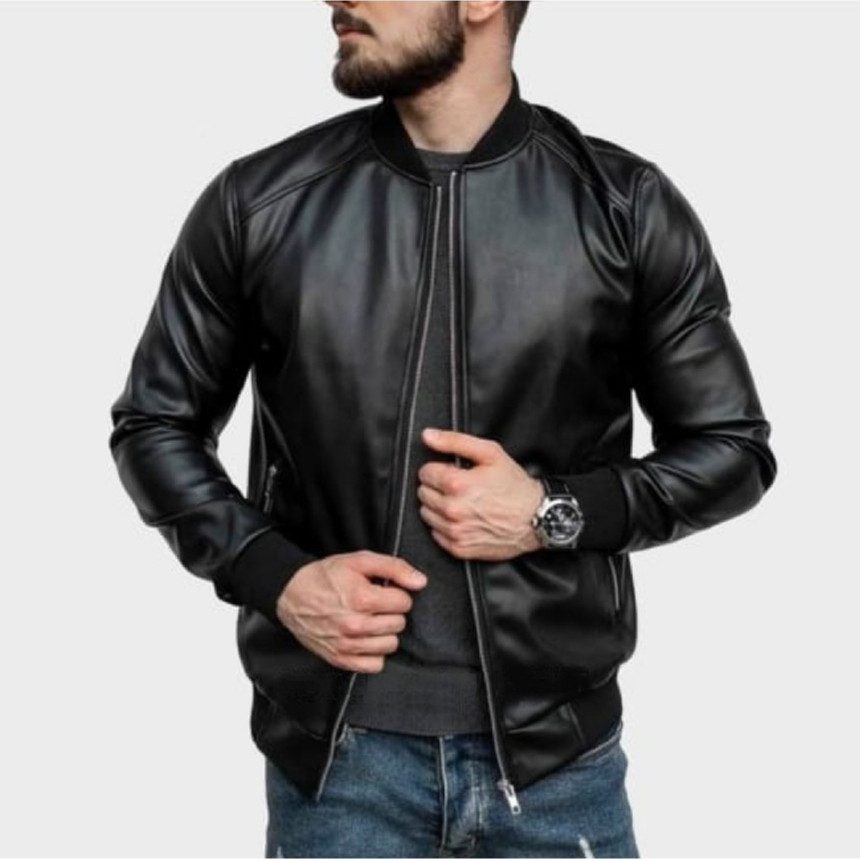 (Tekno teknik) Jaket Kulit Pria Jaket Motor Tebal Waterproof Jaket Touring Hitam Zipper M - XXL