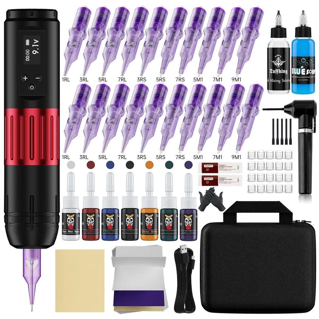 Set Alat Tato Pemula Profesional, Jarum Pemotong Tato, Peralatan Tato Lengkap