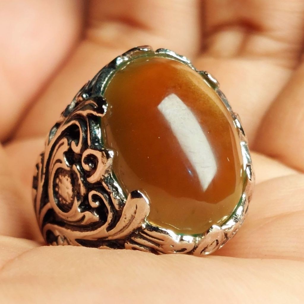 Cincin batu akik sunstone / cincin batu matahari cincin akik pria terlaris Ring