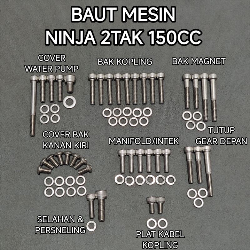 Baut Mesin Kawasaki Ninja 150 Tanpa Super Kips Stainless Anti Karat