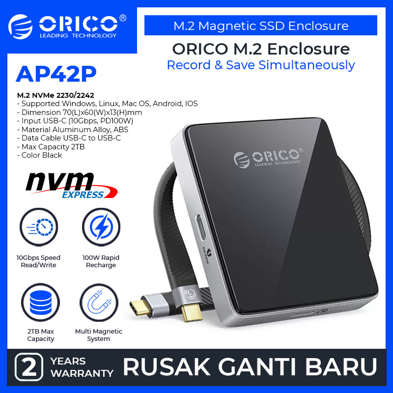 ORICO M.2 Nvme 2230 2242 Magnetic SSD M2 Enclosure 10Gbps with PD 100watt - AP42P