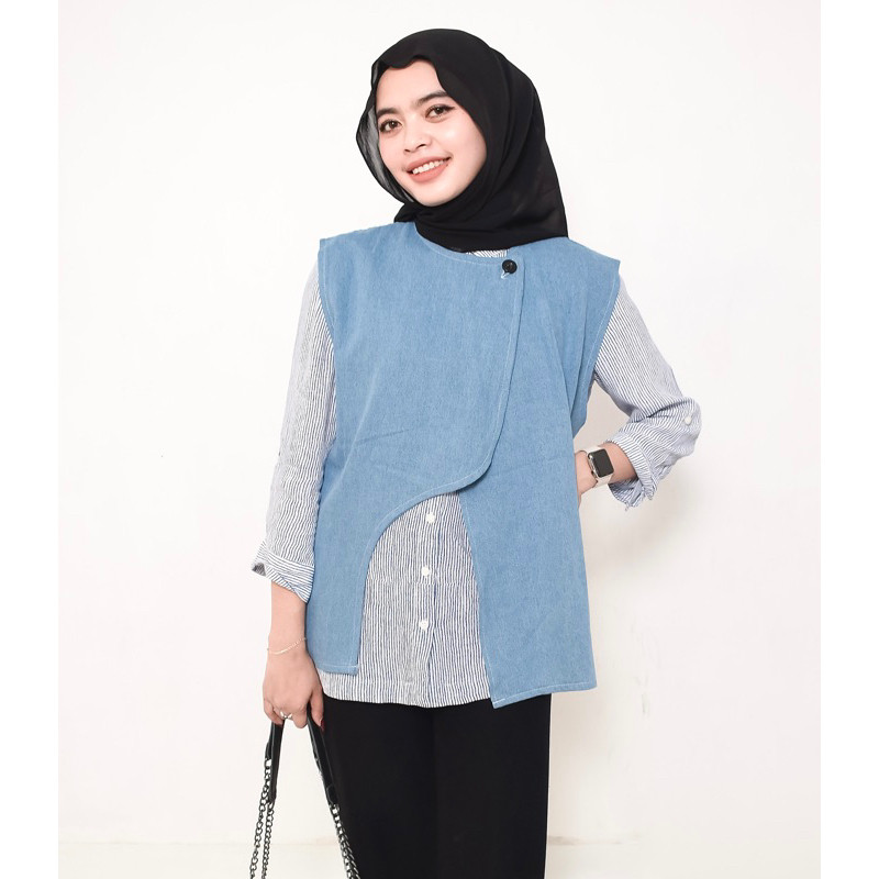 ZORA VEST / Vest outer Rompi Wanita/  Vest Denim wanita / Rompi Kancing samping Wanita