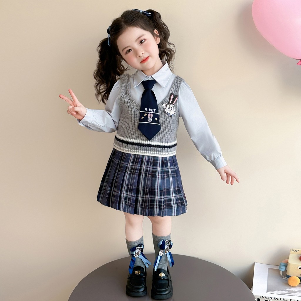 ( SET1400 ) Setelan set kemeja vest rompi skort rok celana anak perempuan - cotton katun - bunny zoo