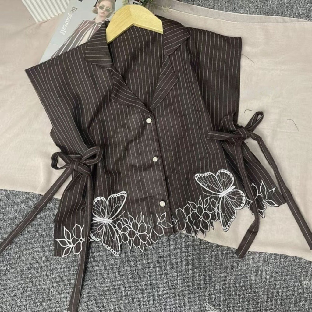MARIPOSA VEST WANITA SEMIWOOL STRIPE / VEST BORDIR TALI PINGGANG OUTER REMAJA DEWASA