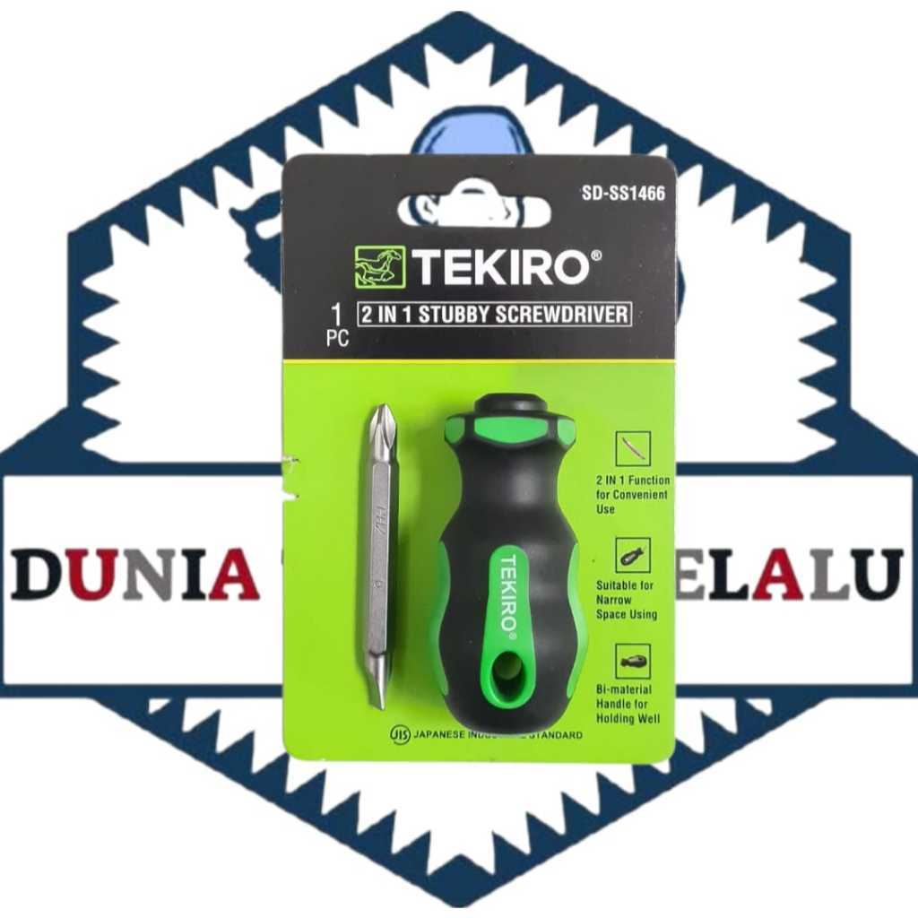Obeng Bolak-Balik TEKIRO Cebol Karet Hijau Hitam / Obeng BB TEKIRO Dua Arah TKR Kecil / 2 in 1 Stubb