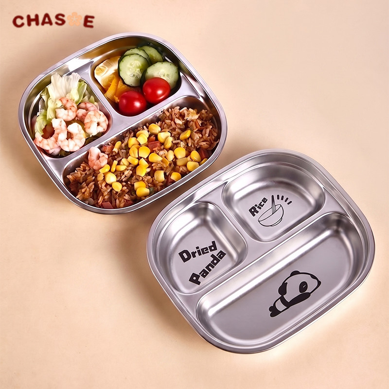 Piring 3 Makan Stainless Anak SUS 304 Motif Panda / Piring Makan Sekat Anak SUS 304 Stainless / Piri