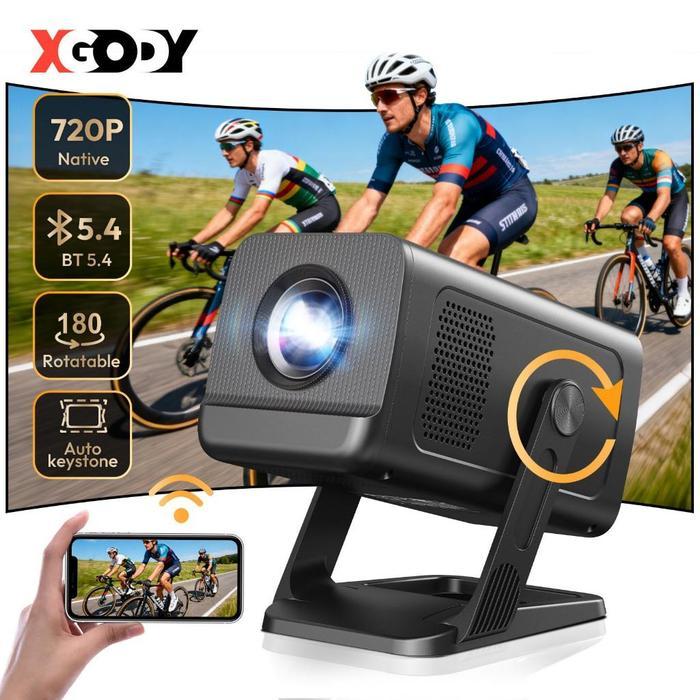 XGODY Gimbal 5 GO Smart Proyektor LCD - Android 14 - 720P - Built-in Speaker - Netflix - YouTube - 3