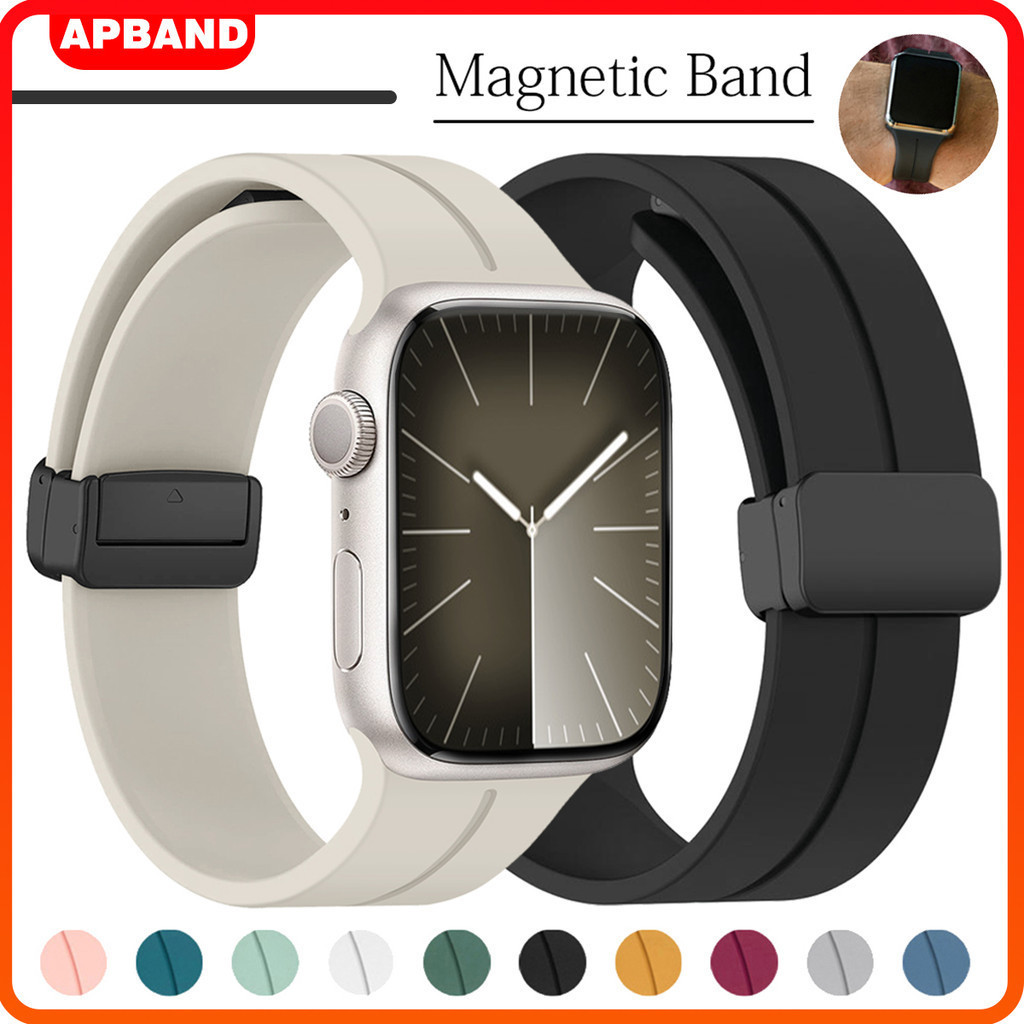 Magnetic Buckle Silicone Strap for Apple Watch Ultra/Ultra 3 2 49mm 45mm 41mm Series 11 10 9 8 7 6 5