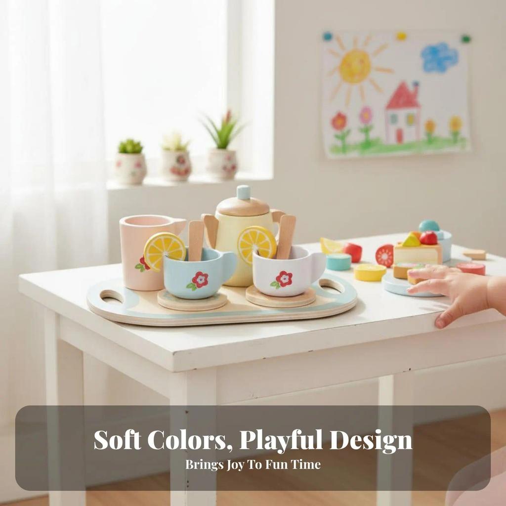 Wooden Afternoon Tea Set Role Playing Afternoon Tea Playset Wooden Cake Playset Educational Toy Dess