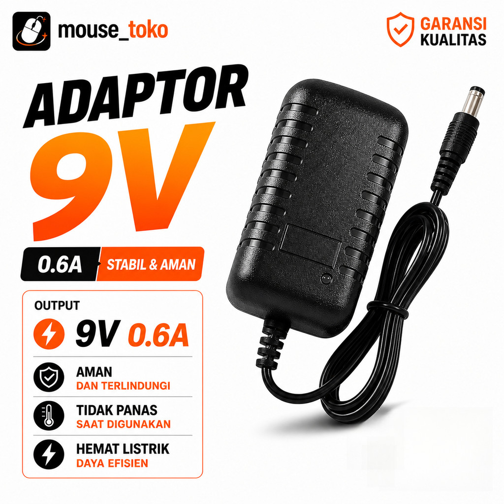 Adaptor 9V 0.6A Power Supply DC 9 Volt 600mA - Adaptor Router Modem TP-Link Tenda Efek Gitar