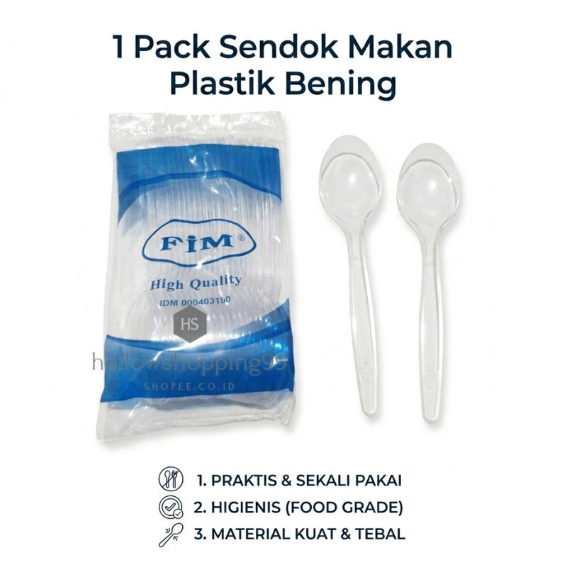 ADZ -C409- 1 Pack Sendok Plastik -Sendok Makan Plastik Bening - Sendok Plastik Bening Satuan