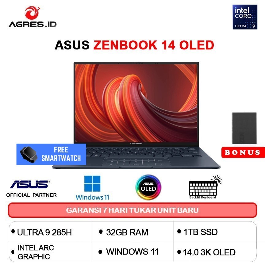 ASUS ZENBOOK 14 OLED TOUCH UX3405CA ULTRA 9 285H 32GB 1TB W11+OHS 14.0 3K 120HZ EVO SLV -OLEDS9321TM