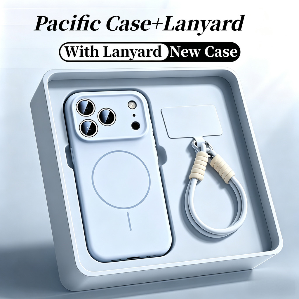 Case+dengan Tali Gantungan Premium Sierra Blue Pink Matte Liquid Silicone MagSafe Case with Lanyard 