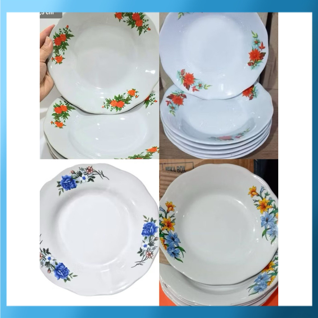6pcs piring makan lucky/piring lilia motif bunga/piring makan/piring keramik/ piring bunga hijau
