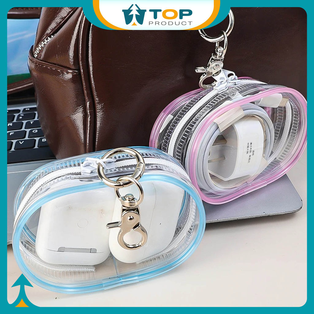 Dompet Mini Penyimpanan Kabel Charger Headset Pouch Travel Transparan Portable Mini Bag HM1004 - Top