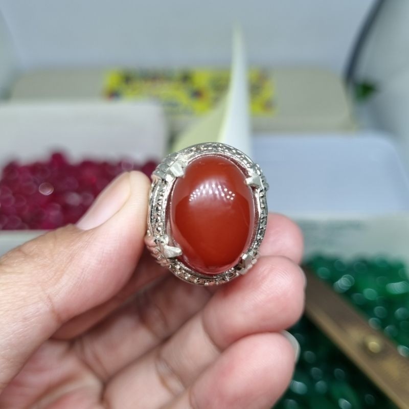 cincin batu akik yaman madu / yaman redish / G1 permata akik 525