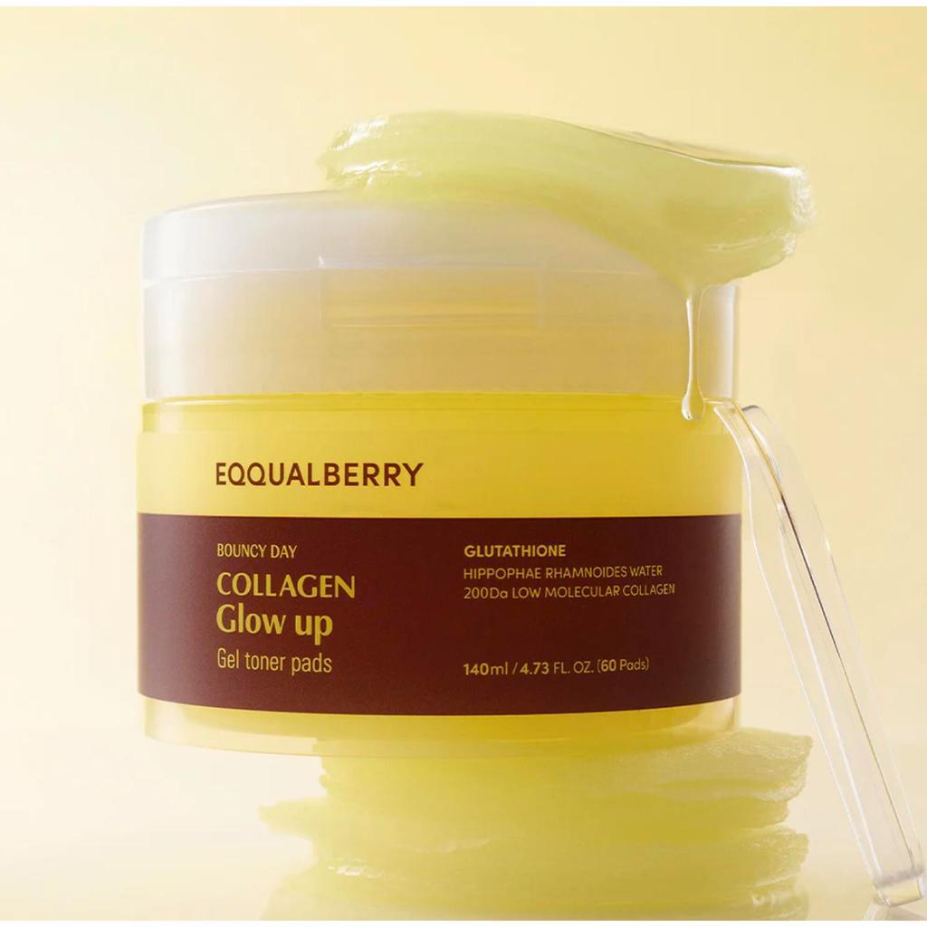 EQQUALBERRY Collagen Glow Up Gel Toner Pads 60 Pads | Collagen Pore-Tight Up Gel Toner Pads