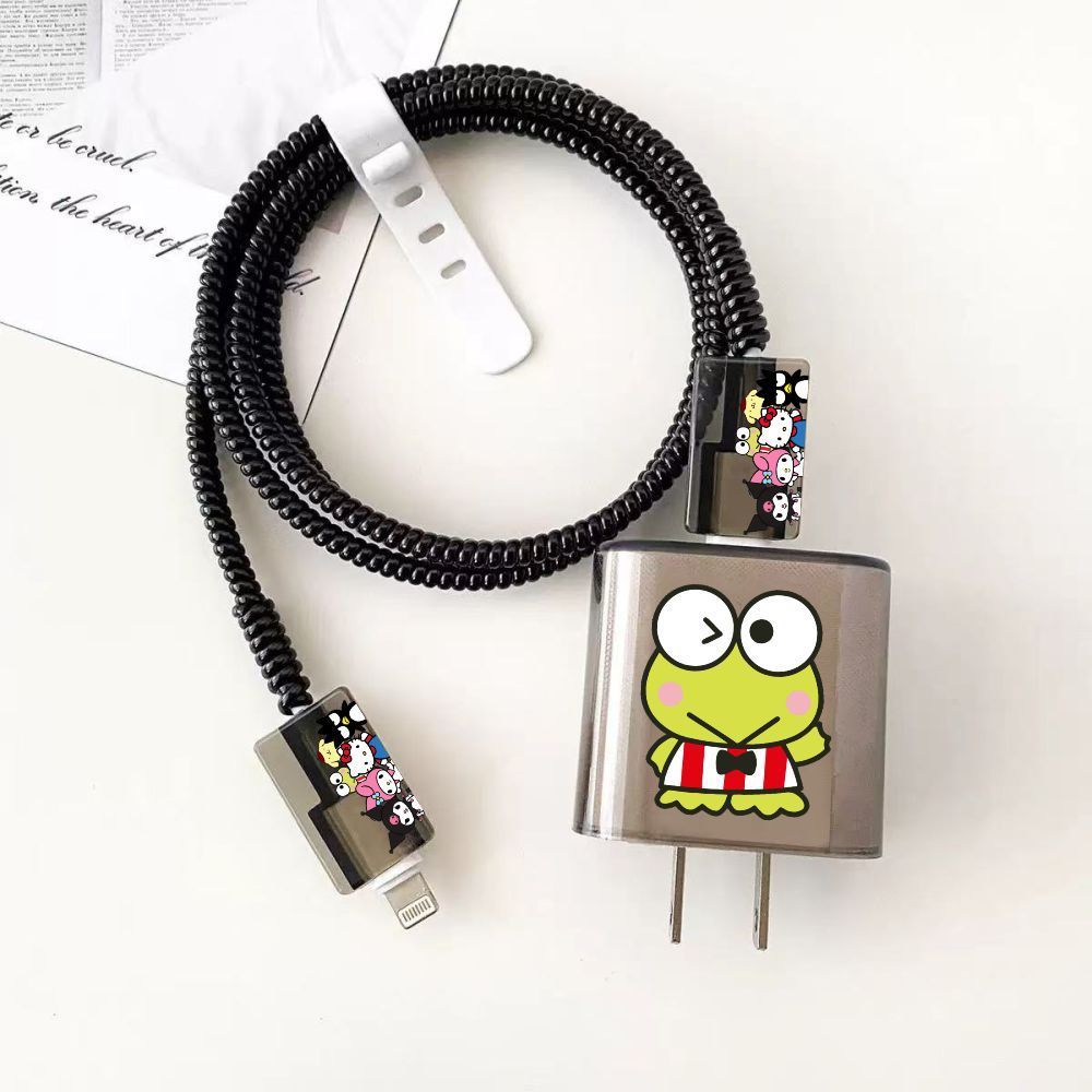 Pelindung Charger Hitam Lurus & pelindung kabel Gambar Kitty & Friends Untuk Charger iPhone , Xiaomi