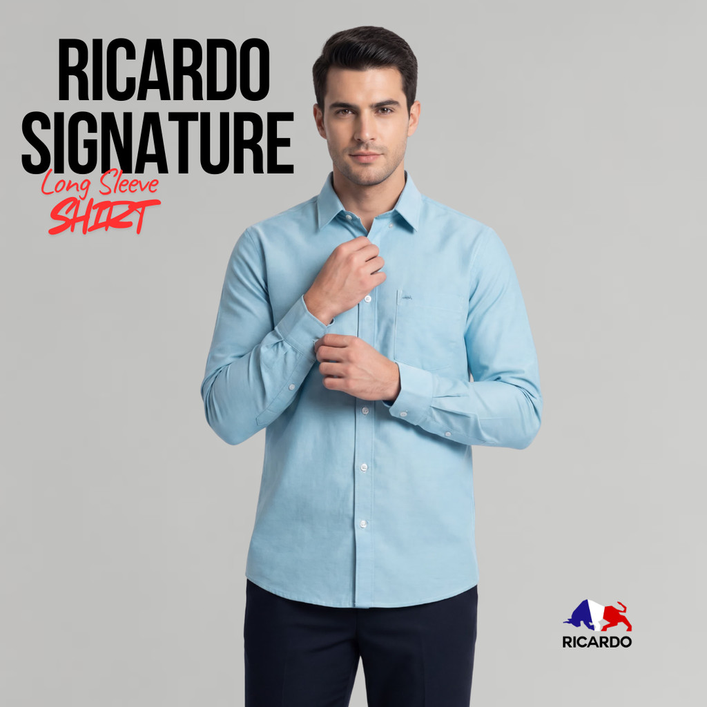 RICARDO Kemeja Biru Polos Pria Lengan Panjang – Cocok Formal & Casual 32651