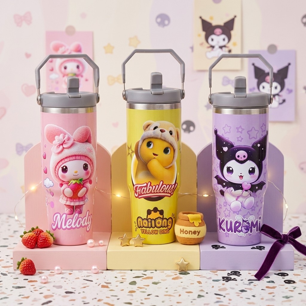 [NEW] Tumbler Full Print Karakter Kartun Botol Minum 890ml Tahan Panas Dingin Design Karakter Tumble