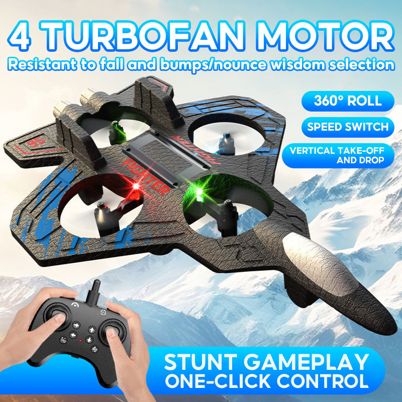 Ready~ 2.4G RC Foam Stunt Plane Toy 360 Rotation One Button Takeoff LED Light Effect Turbofan Plane 