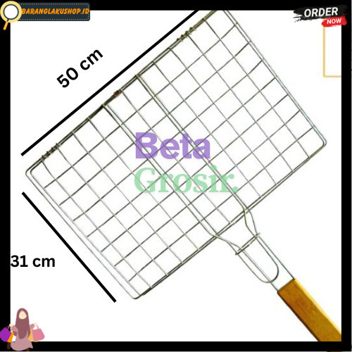 BRL Panggangan Ikan/Ayam Ukuran 50 x 31 Super Jumbo Gagang Kayu / Pemanggang stainless COD