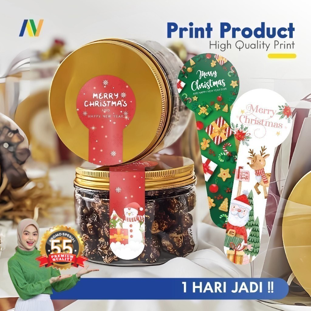 Stiker Segel Natal dan Tahun Baru 2025 Atarvio Murah Sticker Segel Tutup Botol Label Minuman Custom 