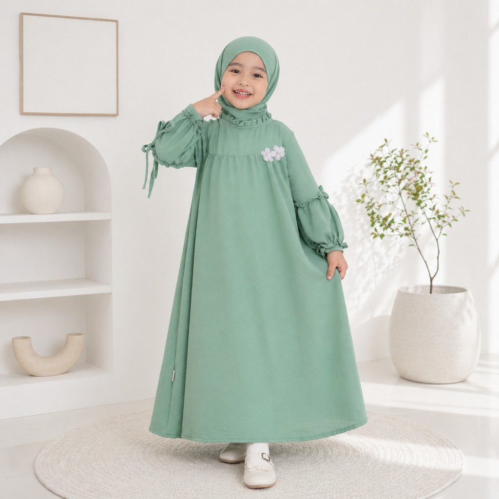R.A - Sakura Set Kids Anak Perempuan Tanggung Matt Cringkle Airflow Polos Basic Premium Gamis Casual